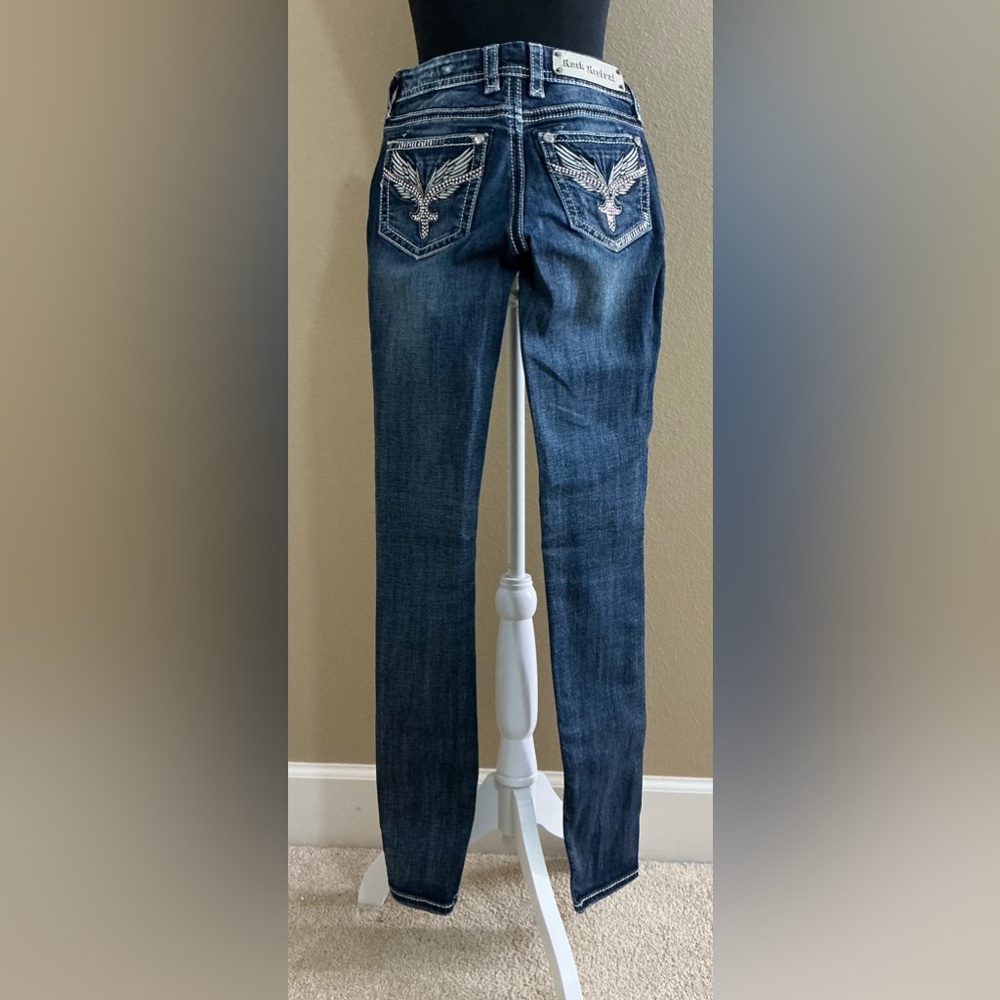 Rock Revival Dark Blue Jeans with White Stitching